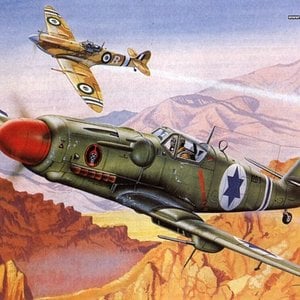 Israeli Me-109 vs Egyptian (?) Spitfire 1024x768