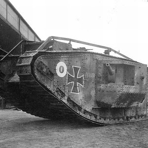 The Mark IV male tank captured and used by Germans, 1917