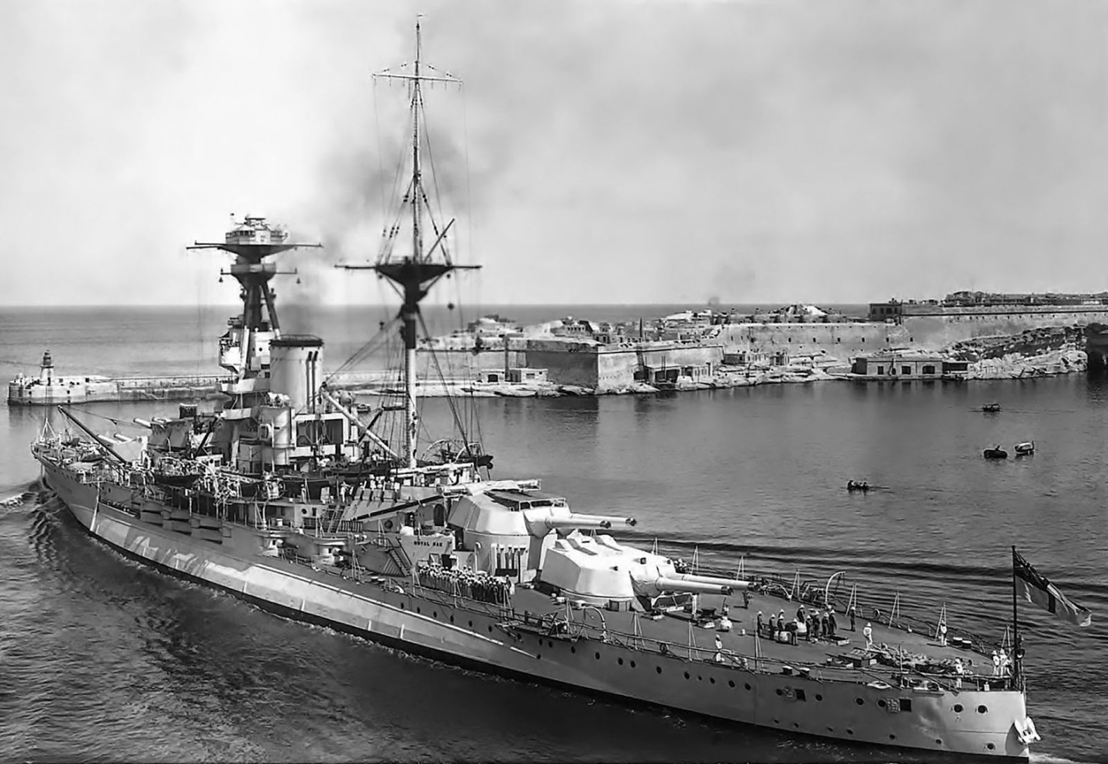 HMS Royal Oak, the Revenge-class battleships, leaving Malta in 30'