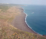 Iwo Jima Invasion Beach from top of Mt Suribachi.jpg
