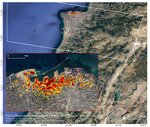 Dark red pixels at and around the Port of Beirut represent the most severe damage. Areas in or...jpg