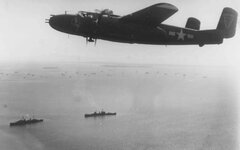 B-25J 'Helen Mae' c in flight over Manila Bay 1945.jpg