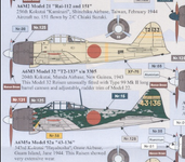 A6M3 model 32 204 Ku T2-133 1943 and A6M5a model 52a 343 Ku 43-136 1944.png