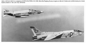 VMCJ-2 RF-8A '144613' with RF-4B of VMCJ-2 1965.png
