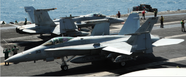 F:A-18C '313' Hornet (VFA-15 : CVW-8) embarked on USS George H. W. Bush (CVN 77)  June 2014 SE...png