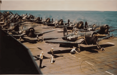 Vought F4U Corsairs of CVG-82 with SB2c-5s and TBM-3Es on USS Randolph (CV-15) 1947 CHUMCD.png