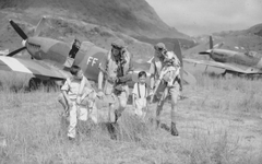 Spitfire XIV RAF no.132 Squadron FFT Kaitak AF, Kowloon Hong Kong 1945 ASISBIZ.png