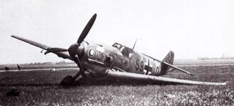 Messerschmitt Bf 109E7B Stab III.ZG1 S9+CD WNr 6027 after a landing gear collapse Russia 20th ...jpg