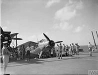 Fairey Albacore coming up in the after lift of HMS Formidable Sep 1942 DEST.png