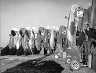 Curtiss P-40N Warhawk frames at Walnut Ridge Army AF circa 1947 REDD.png