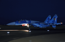 Kazakhstan Air Force Sukhoi Su-27M2 17 Yellow (cn 36911023613) taxiing back after demoing at t...png