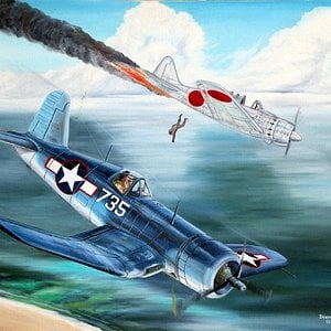 Corsair victorious over a Zero by Lou Drendel