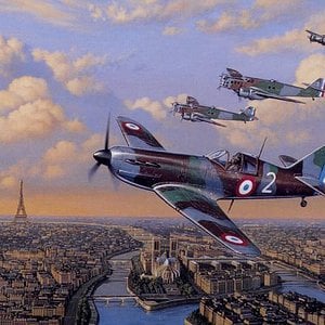 Dewoitine D.520, Bloch MB 210 and Breguet Bre.693 flying in Paris.