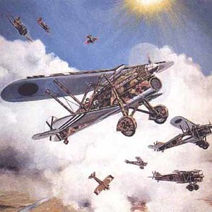 Fiat Cr.32 dogfighting against republican fighters.