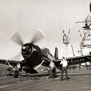 F4U Corsair on Flight Deck, 1944