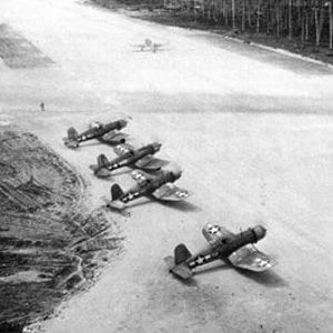 VMF-123 F4U-1s sit on their airstrip in the Russell Islands, September 1943