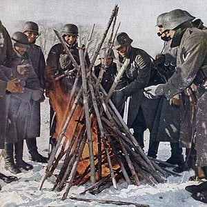 German troops trying to keep warm