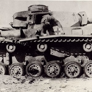 German Mk 3 panzer with dead crewman