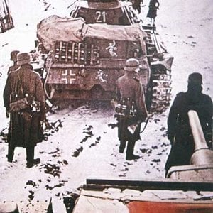 Panzer Unit on the way to Moscow, presumably Winter of 1941. (This is actua