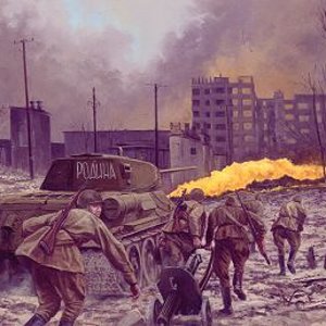 A painting of the Battle for Stalingrad