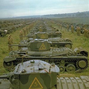 A Valentine tank division on salisbury plain, England, in review order.