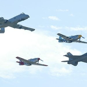 Close Formation of A-10, 2 P-51s and F-16. (Very Sharp Quality)