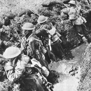 British infantry knee deep in mud.