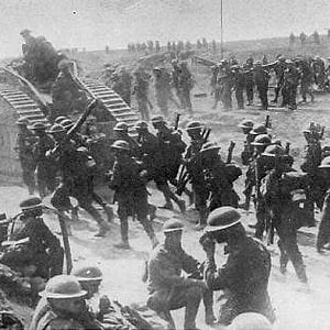British infantry and tanks moving against Bapaume