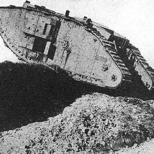 British tank crossing a trench