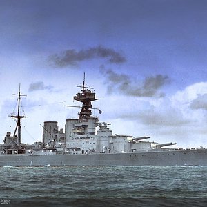 colourised view of battlecruiser HMS Hood