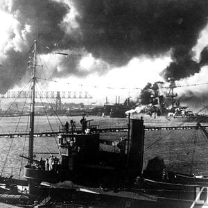 USS Nevada (R) burning