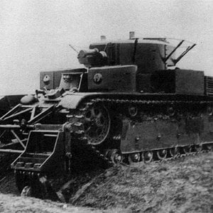 Soviet_T-28_heavy_tank_with_mine_trawls_during_a_test_to_cross_a_trench_in_
