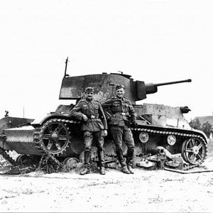 A Polish 7TP light tank damaged by Germans in 1939