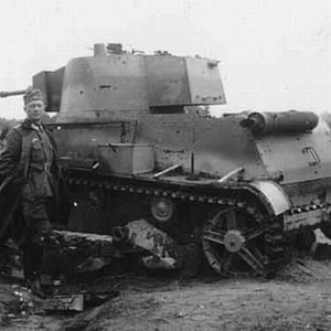 A Polish 7TP light tank damaged in 1939