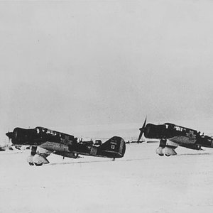 Two Romanian PZL 23s ( no.13 and 16 )  in a winter at Stalingrad