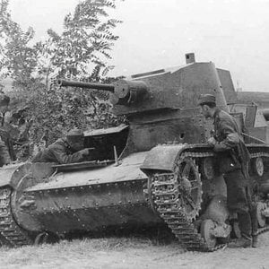 A damaged Polish 7TP light tank,  1939