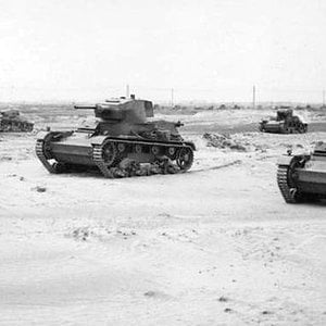 A group of 7TP light tanks tested at the Błędowska Desert