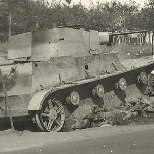 A damaged Polish 7TP light tank,  September 1939