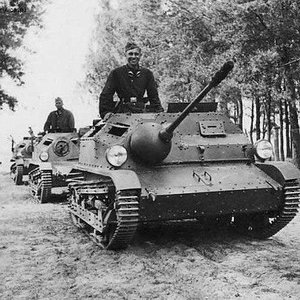 A captured Polish scout tankette TKS armed with a 20mm gun