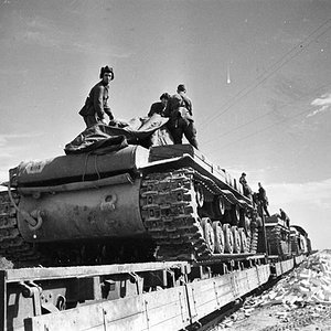 KV heavy tanks on way to a front line.