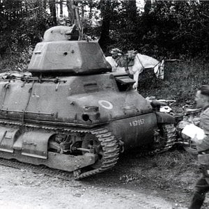 A Somua S35  tank damaged in France, 1940