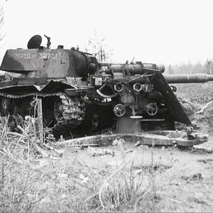 KV-8 heavy flame thrower tank and Flak 88, 1942