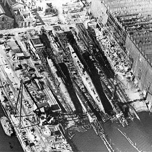 Soviet submarines S-36 and S-37 in a shipyard, 1941 (1)
