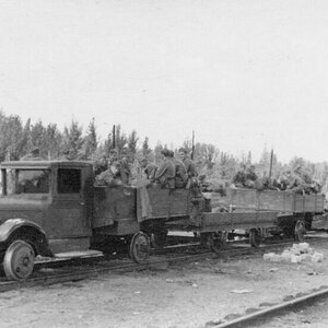 A soviet GAZ truck on railways