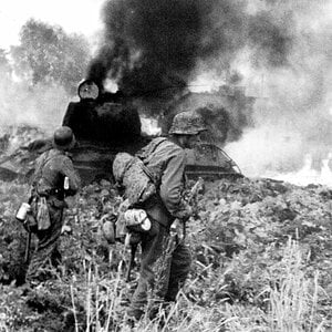 A T-34 knocked out near Warsaw, 1944