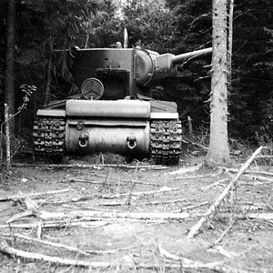 KV-2 heavy tank abandoned and hidden in a forest, 1941
