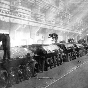 T-34 assembling line in the factory no.183, Nizhny Tagil, 1942