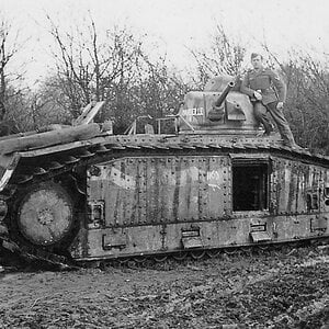 A damaged Char B1-bis tank ,France, 1940