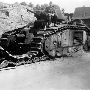 A knocked out Char B1 heavy tank , France, 1940