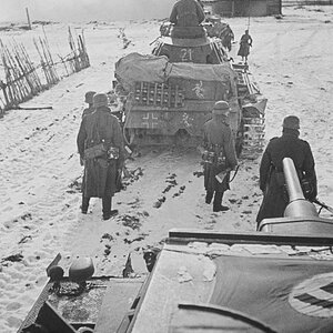 Panzer IIIs of the 11th Panzer Division near Volokolomsk ,1941